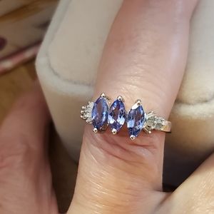 Tanzanite & Diamond Ring in Platinum over Sterling Silver 1.25 Ctw Size 8